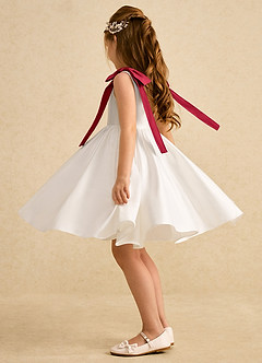 Azazie Stacie Flower Girl Dresses Ivory Scarlet A-Line Bow Matte Satin Dress image3