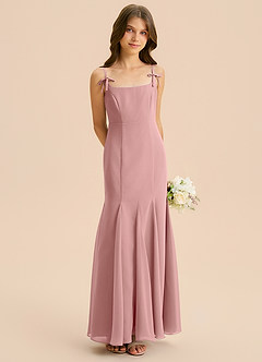 Azazie Evey Junior Abito Sirena in Chiffon Plissettato Rosa Polverosa image4