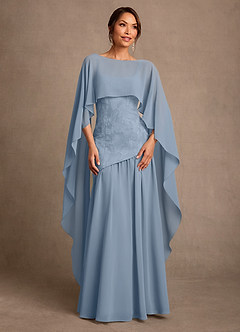 Azazie Flossie At-home Try On Dresses Dusty Blue A-Line Pleated Chiffon Dress image1