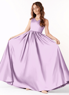 Azazie Hathaway Junior Frosted Lilac A-Line Bow Stretch Satin Dress image2