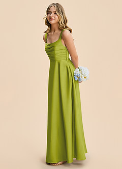 Azazie Azaria Junior Lemongrass A-Line Pleated Stretch Satin Dress image4