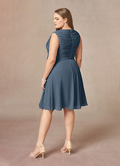 Azazie Theron Abiti per la Madre della Sposa Abito A-Line in Chiffon con Scollo a V a Pieghe Blu Nettuno image9