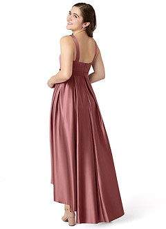 Azazie Inaya Junior Amethyst A-Line with Belt Stretch Satin Dress image4