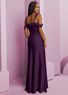 Barbie ♥ Azazie Bridesmaid Dresses Grape Sheath Pleated Stretch Satin Dress image2