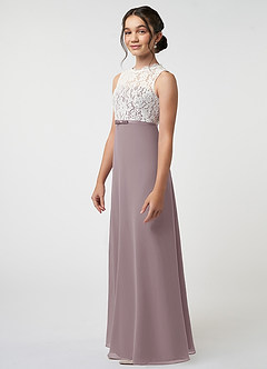 Azazie Rana Junior A-Linie Spitze Chiffon Kleid Dämmerung image3