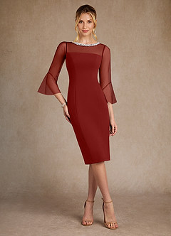 Azazie Bellevue Mother of the Bride Dresses Terracotta Sheath Beaded Stretch Crepe Dress image4