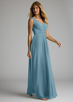 Azazie Gina Jurken voor bruidsmeisjes Jurk van Chiffon met A-Lijn V-hals geplooid Mystiek Blauw image4
