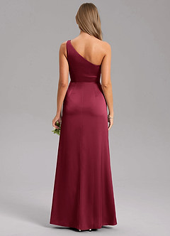 Azazie Phaedra Robes de demoiselle d'honneur Robe Trapèze en Satin extensible Asymétrique Bourgogne image2