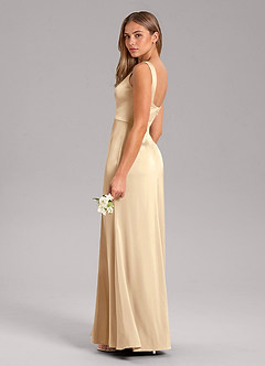 Azazie Frostine Bridesmaid Dresses Champagne A-Line Bow Stretch Satin Dress image7