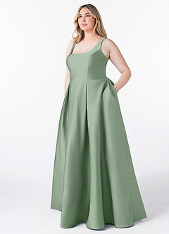 Azazie Neve Prova klänningar hemma Klänning av Balklänning i Stretch Satin med fickor Matcha image7