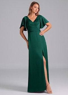 Azazie Ambrosia Brautjungfernkleider A-Linie Plissee Stretch-Satin Kleid Smaragd image4