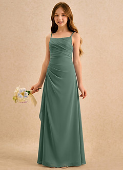 Azazie Cannoli Girls Formal Robe Demoiselle D'honneur Fillette Robe Trapèze en Mousseline de soie Plissé Eucalyptus image3