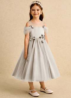 Azazie Juni Flower Girl Dresses Frost Ball-Gown Pleated Tulle Dress image8
