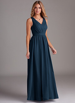 Azazie Kingsley Bridesmaid Dresses Dark Navy A-Line Lace Chiffon Dress image5