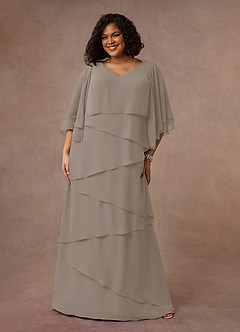 Azazie OHara Mother of the Bride Dresses Taupe A-Line V-Neck Chiffon Dress image10