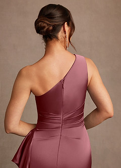 Azazie Yvette Mother of the Bride Dresses Desert Rose Sheath One Shoulder Stretch Satin Dress image7