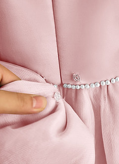 Azazie Lass Flower Girl Dresses Powder Pink A-Line Bow Tulle Dress image7