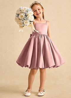 Azazie Davine Flower Girl Dresses Rose Gold A-Line Spaghetti Strap Matte Satin Dress image7