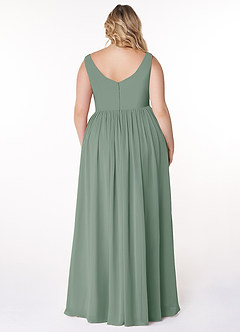 Azazie Keyla Bridesmaid Dresses Silver Sage A-Line V-Neck Pleated Chiffon Dress image2