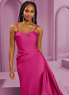 Barbie ♥ Azazie Brautjungfernkleider Wandelbar Etui Schulterfrei Stretch-Satin Kleid Barbie Pink image4