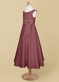Azazie Lindy vestidos de niña de las flores Vestido de Rosa Del Desierto de Satin Mate de Acampanado con Plisado image12