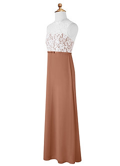 Azazie Rana Junior Bronzer A-Line Lace Chiffon Dress image7