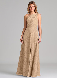Azazie Phaedra Robes de demoiselle d'honneur Robe Trapèze en Blumen-Burnout Une épaule Champagne image5