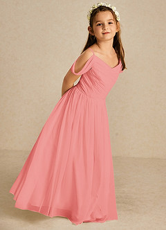 Azazie Chelle Blumenmädchenkleider A-Linie Plissee Chiffon Kleid Koralle image5