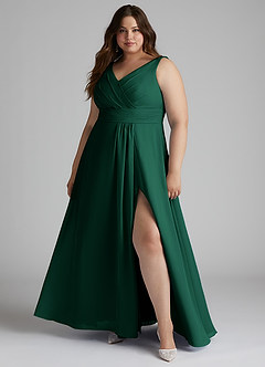 Azazie Karina Bridesmaid Dresses Emerald A-Line Pleated Chiffon Dress image6