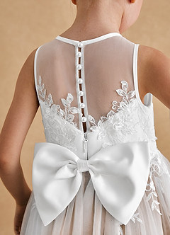 Azazie Bitsy Flower Girl Dresses Ivory Champagne Rose A-Line Lace Tulle Dress image5