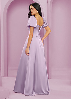 Barbie ♥ Azazie Bridesmaid Dresses Frosted Lilac A-Line Ruched Stretch Satin Dress image2