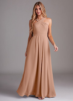 Azazie Dixie Bridesmaid Dresses Champagne Rose A-Line Halter Pleated Chiffon Dress image3