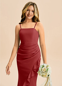 Azazie Buzzy Junior Robe Fourreau en Mousseline de soie Plissée Rouille image2