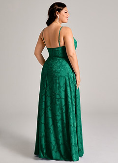 Azazie Moira Bridesmaid Dresses Emerald A-Line Side Slit Floral Burnout Dress image8