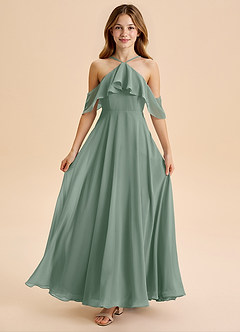 Azazie Tessabelle Junior Silver Sage A-Line Off the Shoulder Chiffon Dress image5