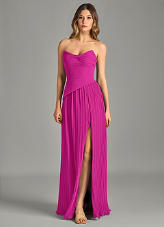 Azazie Becka Bridesmaid Dresses Fuchsia A-Line Strapless Chiffon Dress image3