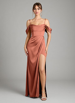 Azazie Johana Vestidos de damas de honor Vestido de Arcilla de Satén Elástico de Corte Sirena Convertible con Vestidos sin tirantes image3