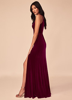Azazie Kala Bridesmaid Dresses Cabernet A-Line One Shoulder Velvet Dress image3