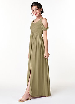 Azazie Lianne Junior A라인 오프 더 숄더 쉬폰 플로어 길이 주니어 신부 들러리 드레스 image3