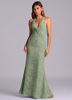 Azazie Valerie Final Sale Agave Mermaid Pleated Floral Burnout Dress image3