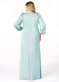 Azazie Mel Bridesmaid Dresses Sea Glass Sheath Long Sleeve Stretch Satin Dress image8