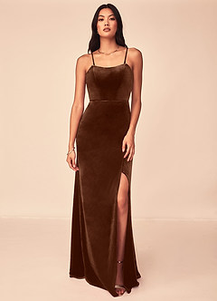 Azazie Nereda Bridesmaid Dresses Umber A-Line Strapless Velvet Convertible Dress image6
