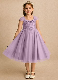 Azazie Lottie Flower Girl Dresses Wisteria A-Line Lace Tulle Dress image3