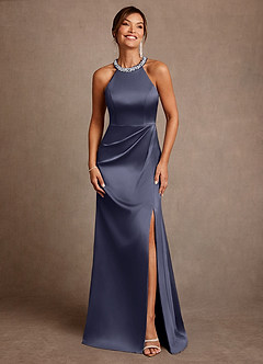 Azazie Lawrence Mother of the Bride Dresses Stormy A-Line Pleated Stretch Satin Dress image1