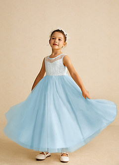 Azazie Tay Flower Girl Dresses Sky Blue A-Line Sequins Tulle Dress image6