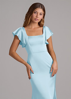 Azazie Elkie Bridesmaid Dresses Sky Blue Mermaid Square Neckline Stretch Satin Dress image6