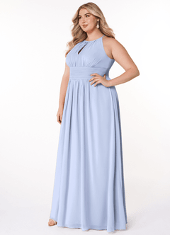 Azazie Bonnie Bridesmaid Dresses Ice A-Line Keyhole Ruched Chiffon Dress image8
