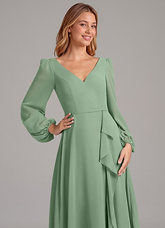 Azazie Simone Final Sale Matcha A-Line Long Sleeve Chiffon Dress image7