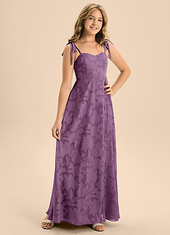 Azazie Rosey Junior Abito A-Line in Burnout Floreale Scollo a Cuore Glicine image7