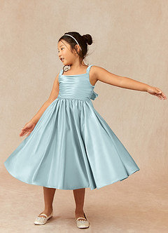 Azazie Cutie Pie Flower Girl Dresses Mist A-Line Pleated Matte Satin Dress image3